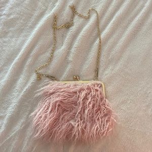 Pink furry purse